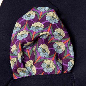 Hand Stitched Pocket Square Italian Tana Lawn Cotton Fabric Floral Men's